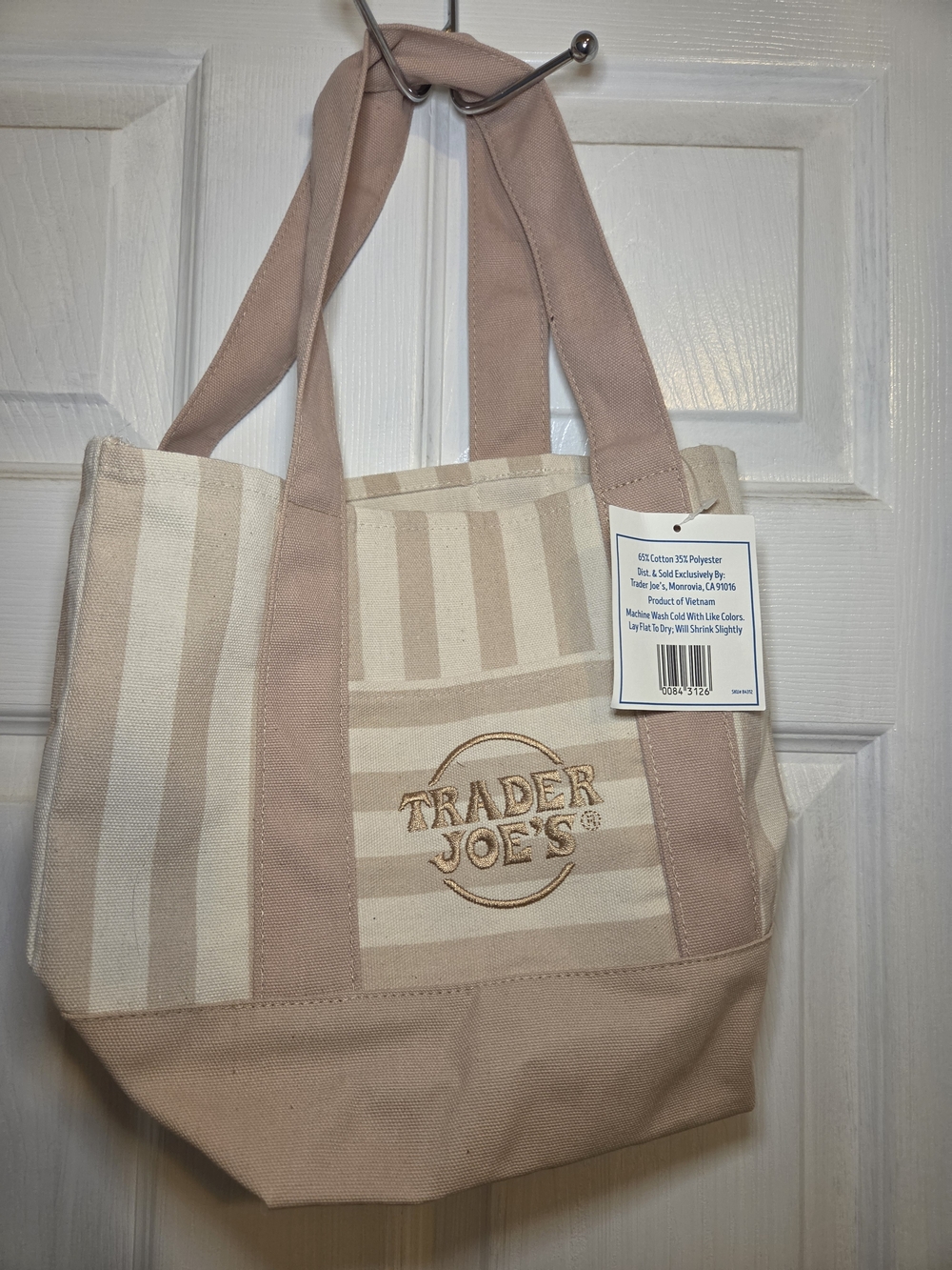Trader Joe's Tan & Cream Striped Tote